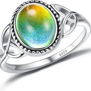 925 Sterling Silver Mood Ring for Women Vintage Celtic Knot Rings Jewelry 18K Wh
